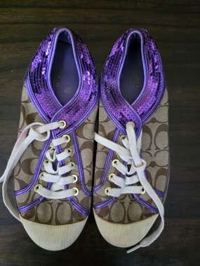 Coach Zorra Signature Logo Sneakers with Purple Sequin Trim 9
